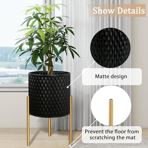 ARNIS Plants Pots with Stand, Large Size Flower Pots, Set of 2 Unique Mid Century Decorative Metal Flower Pots with Drainage,10.5&12.25 Inch, Black - color: Matte Black, size: 10.5 &12.25