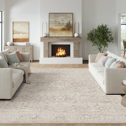 Fmfunctex 8x10 Washable Area Rug Beige Vintage Neutral Distressed Oriental Large Non Slip Carpet for Living Room Bedroom Soft Low Pile Indoor Mat Retro Throw Rug for Dining Room Kitchen Office Nursery - color: Beige, size: 8' x 10' (Rectangular)