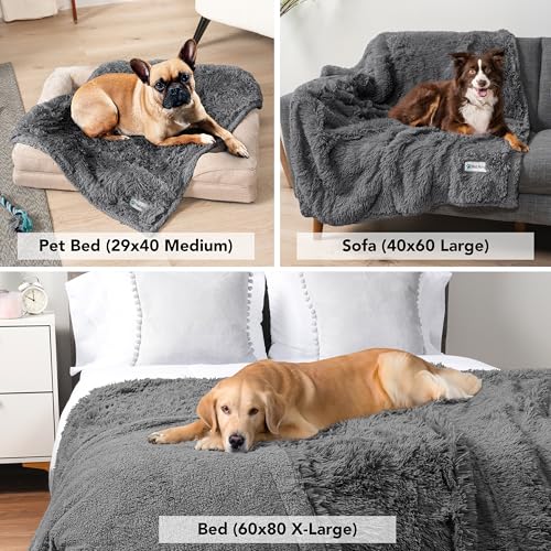 PetAmi Waterproof Dog Blanket for Couch, Bed & Furniture,Reversible Sherpa & Faux Fur Pet Blanket, Leakproof Blanket for Puppy Cat, Washable Soft Calming Pet Couch Protector (29x40, Gray) - color: Grey, size: Medium (29x40)