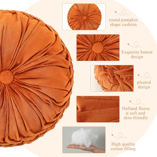 Drydiet 1 Pcs Round Throw Velvet Pillows Decorative Pleated Throw Pillows Diameter Accent Pumpkin Boho Chair Cushion for Couch Sofa Home Decoration (Brunt Orange,15'') - color: Brunt Orange, size: 15''