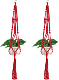 Vpang 2 Pack Colorful Cotton Macrame Plant Hanger, Outdoor Indoor Hanging Planter Basket Flower Pot Holder Boho Home Decor 40 Inch (Red)