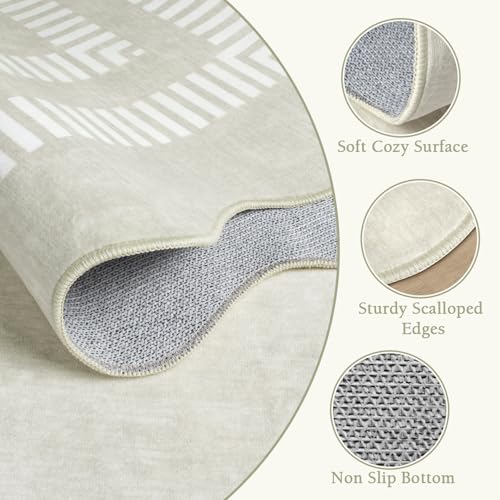 Area Rugs 5ft Living Room Washable Modern Rug, Neutral Beige Soft Non Slip Rugs Stain Resistant Indoor Carpet for Bedroom Dining Room Nursery Home Office - color: Ivory, size: 5' (Round)
