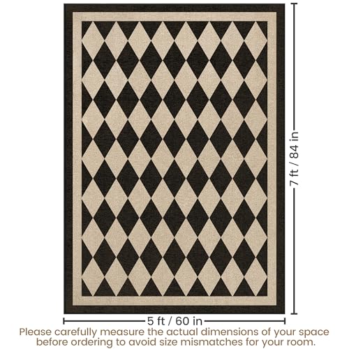 Washable Checkered Easy Jute Rug 5x7, Black Checkerboard Geometric Modern Outdoor Indoor Patio Large Rugs, Woven Thin Carpet Mat for Living Dining Room Bedroom Classroom Kids Nursery Play Room - color: Checkerboard -1 Black, size: 5' x 7'