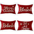 Happy Winter Merry Christmas Set of 4 Snowflake Blessed Believe Let It Snow Decorative Lumbar Throw Pillow Cover12X20 inches - color: Set of 4