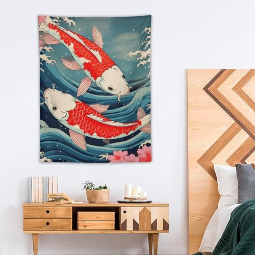 QEOPGNE Large Wall Tapestry Koi Fish Japanese Great Waves Cherry Blossom Retro Flags Tapestry for Room Living Room Wall Decor Large Wall Art Tapestries 30""x40"", style - color: Style, size: 40"L x 30"W