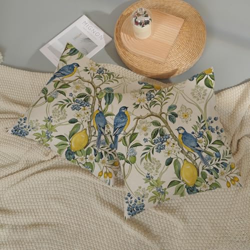 Chinoiserie Pillow Covers 16x16 Inch 2 Pcs Vintage Blue Green Floral Bird Decor Throw Pillows Boho Yellow Lemon Flower Spring Summer Outdoor Decoration Pillowcase Linen Cushion Cover for Couch - color: Chinoiserie Lemon Floral Bird, size: 16" x 16" (Pack