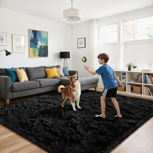 Soft Runner Rugs for Bedroom, Black 2x6 Area Rugs Fluffy Rug Shag Area Rug Carpet, Bedside Rug for Living Room Bedroom Room Home Decor - color: Black, size: 2' x 6' (Rectangular)