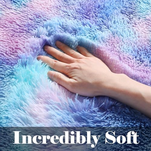 ONASAR Rainbow Runner Rugs for Bedroom Living Room, Fluffy 2x6 Bedside Hallway Area Rug, Ultra Soft Plush Furry Faux Fur Non Slip Floor Carpet for Nursery Kids Dorm Closet Home Decor Aesthetic - color: Rainbow, size: 2' x 6' (Runner)