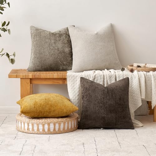 MIULEE Pack of 2 Gold Throw Pillow Covers 18x18 Inch Mustard Yellow Summer Modern Boho Accent Decorative Pillow Covers Soft Chenille Farmhouse Cushion Covers for Home Decor Couch Bed Sofa Living Room - color: Gold, size: 18" x 18" (Pack of 2)