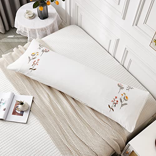 Move Over Body Pillow Cover, White Flower Embroidery, Soft Washed Microfiber, Pocket Closure, 20x54 inches - color: White-01, size: Body, 20" x 54" (Pack of 1)