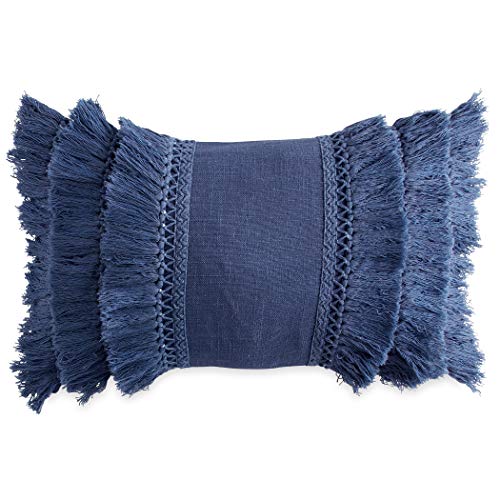 Peri Home Fringe Oblong Decorative Throw Pillow, 12x18, Navy