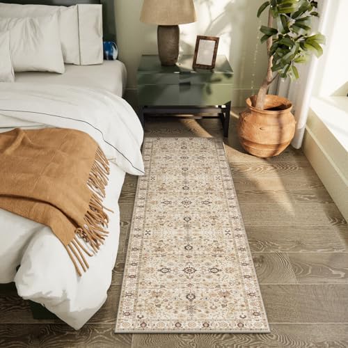 Machine Washable Hallway Runner Rug: 2'x6' Kitchen Rugs Soft Non-Slip Low Pile Vintage Boho Carpet Runners for Indoor Entryway Kitchen Bedside Bedroom Bathroom Farmhouse Decor - color: Beige/Khaki/Multi, size: 2'x6'