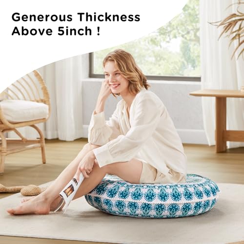Codi Meditation Floor Pillow, Round Large Pillows Seating for Adults, Bohemian Mandala Circle Cushion for Outdoor Fireplace Yoga Living Room, 32 Inch, Memory Foam Added, Aqua - color: Round | Aqua, size: 1 Count (Pack of 1)