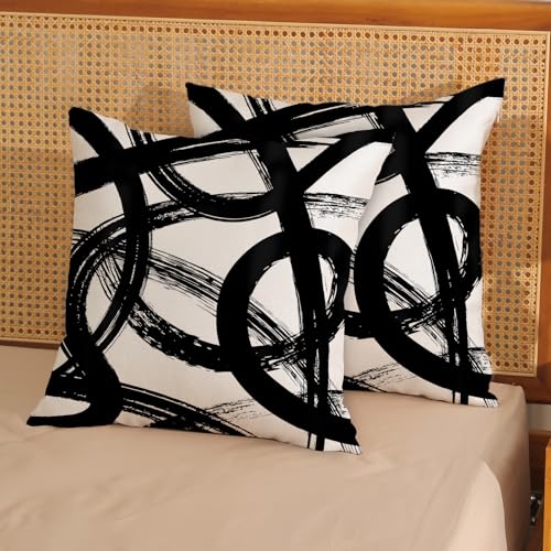 Boho Pillow Covers 18x18 Set of 2 Aesthetic Black Art Line Throw Pillow Cover Decoration Modern Abstract Pillowcase Farmhouse Decorative Linen Cushion Cover for Home Sofa Outdoor Decor - color: Abstract Line-d, size: 18" x 18" (Pack of 2)