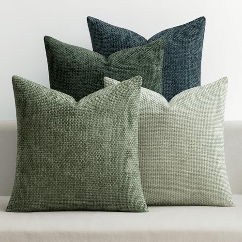 MIULEE Pack of 4 Couch Throw Pillow Covers 18x18 Inch Green Forest Soft Decorative Chenille Pillow Covers Farmhouse Accent Cushion Covers for Boho Home Decor Spring Sofa Bedroom Living Room - color: Green Forest, size: 18" x 18" (Pack of 4)