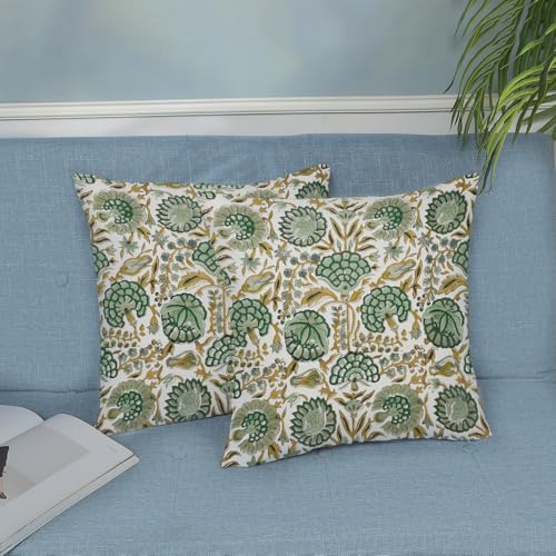 Boho Throw Pillow Covers 18x18 Inch 2 Pcs Sage Green Yellow Vintage Floral Decor Pillow Covers Flower Spring Summer Outdoor Seasonal Decorative Pillowcase Linen Cushion Cover for Couch Sofa - color: Boho Green Yellow Floral, size: 18" x 18" (Pack of 2)