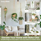 RAINFLOW Macrame Plant Hangers Indoor - 2 Packs Hanging Planters for Indoor Plants Boho Plant Hangers Hanging Plant Holder for Boho Home Decor Made of Jute with 2 Hooks