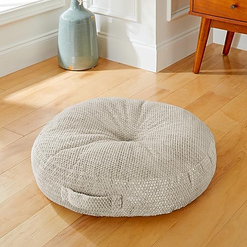 Sorra Home Tufted Floor Pillow with Handle - Round Plush Oversized Pillow for Lounging - Bedroom, Dorm & Indoor Floor Cushion - Sutherland Peyote (24" x 24" x 5") - color: Peyote, size: 24 in x 24 in x 5 in Circle w/ Handle