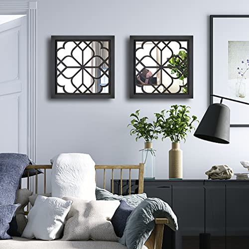 Wocred 2 PCS Square Wall Mirror,Gorgeous Rustic Farmhouse Accent Mirror,Black Entry Mirror for Bathroom Renovation,Bedrooms,Living Rooms and More(12”x12”) - color: Black, size: 12x12 inch - 2 PCS