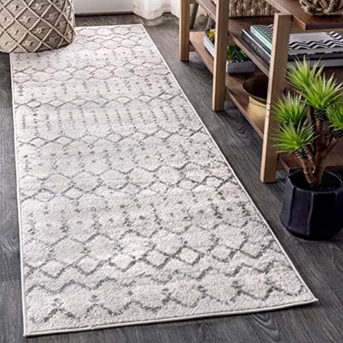 JONATHAN Y Boho Vintage Diamond Cream/Gray Runner Rug 2X8 ft, Moroccan Hype for Living Room, Bedroom, Kitchen, Office, Easy-Cleaning, High Traffic, Pet-Friendly, Non-Shedding (MOH101B-28) - color: Cream/Gray, size: 2'3" x 8' (Runner)
