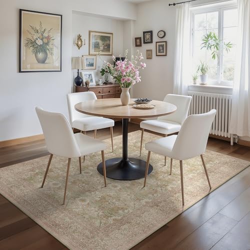 Bavni Vintage Floral Rugs 6x9, Washable Area Rug with Non Slip Backing, Low Pile for Living Room, Nursery,Bedroom & Home Decor, Lightweight Carpet, Brown Pink - color: Brown Pink, size: 6' x 9' (Rectangular)
