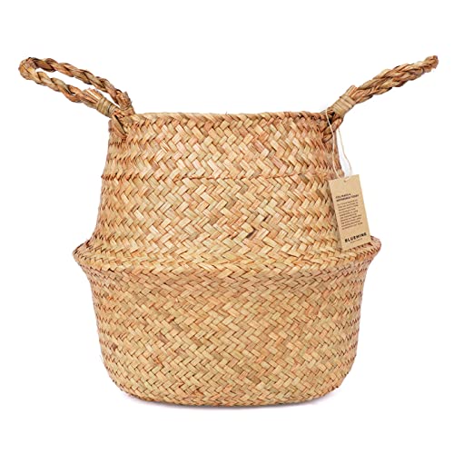 Blueming Home Olive Tree Basket – Wicker Seagrass Planter for Tall Indoor Fake Plants, Decorative Rattan Basket for Houseplants, Snake Plant, Monstera, 7-8 Inch Pots (Original, Medium) - color: Original, size: Medium