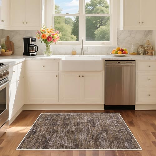 RUGSREAL Small Area Rug 2x3 Entryway Mat with Rubber Backing Stain Resistant Throw Carpet Modern Solid Color Bath Mat Contempowary Washable Rug for Living Room Bedroom Dining Room Kitchen, Brown 2x3 - color: Brown, size: 2' x 3' (Rectangular)