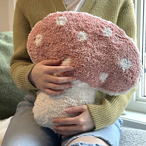 Tufted Mushroom Shape Decorative Cushion - 15' x 15' Mushroom Decor for Bed, Couch, Living Room (Pink) - color: Pink