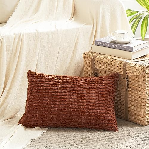 Fancy Homi Decorative Throw Pillow Covers for Bed Couch Bedroom Bench, Soft Corduroy Solid Pillow Case, Rustic Farmhouse Boho Room Decor,20" x 12" (Pack of 1),Rust - color: Rust, size: 20" x 12" (Pack of 1)