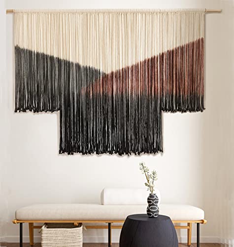 Flber Macrame Wall Hanging Large Black Tie-Dye Geometric Décor Bohemian Yarn Tapestry Home Boho Wall Décor 59" Wx35 L - color: Black