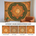 Water Lily and Sun Orange Green Tapestry, Floral Mandala Bohemian Decorative Wall Hanging, Aesthetic Tapestries for Living Room, Bedroom, Meditation 80x60 Inch - size: 80x60 Inch