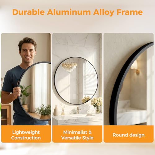 OLIXIS 30 Inch Black Round Bathroom Wall Mirror, Round Bathroom Mirrors for Over Sink, Circle Mirror with Tempered Glass for Home Decor, Entryway, Bedroom, Vanity, Shatterproof& Crystal-Clear - color: Black-round, size: 30"L x 30"W