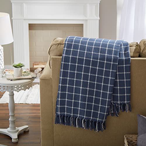 DII Transitional Checked Plaid Woven Throw, 50x60, French Blue - color: French Blue, size: 50x60"