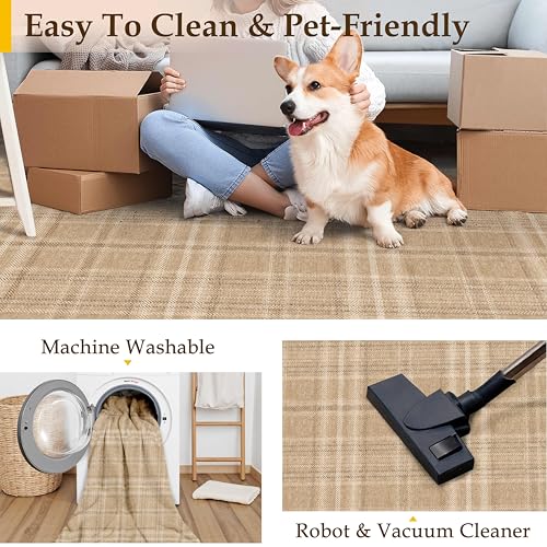 2x3 Brown Area Rug for Entryway Machine Washable Low Pile Checkered Mat Modern Accent Soft Non Slip Small Carpet for Entrance Bathroom Bedroom Indoor - color: Brown, size: 2' x 3' (Rectangular)