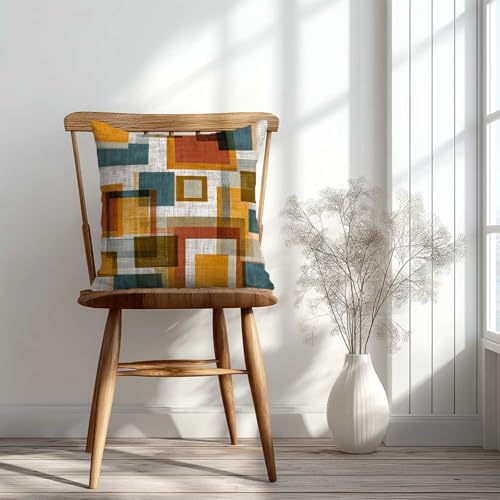 Retro Geometric Color Block Throw Pillow Covers 18x18 Inch, Set of 2 | Mid-Century Modern Square Cushion Cases for Couch Sofa Bedroom | 70s Vintage Home Decor, Decorative Pillowcases - color: Retro Geometric