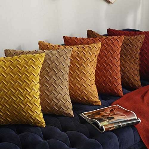 vctops Boho Basket Weave Pattern Decorative Throw Pillow Cover Super Soft Suede Solid Square Accent Cushion Case for Couch Sofa Car (Champagne,18"x18") - color: Champagne, size: 18" x 18" (Pack of 1)