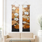 seewan 2 Pack Long Vertical Wall Tapestry, Boho Nature Landscape & Floral Aesthetic Wall Hanging for Bedroom Living Room Home Decor, Long Narrow Art Tapestry with Sunrise Mountain Botanical Designs, 13" × 51" (Autumn Leaf Pattern, 13"Wx51"H, Unframed) - c