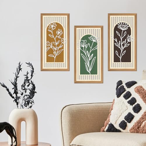 TOARTi 3 Pcs Rustic Boho Plant Wall Art Decor Minimalist Flower Wooden Hanging Sign Farmhouse Vintage Floral Wall Decor for Living Room Bedroom Boho Botanical Wooden Wall Art - color: Boho Plants Wooden Wall Art, size: 8"L x 16"W