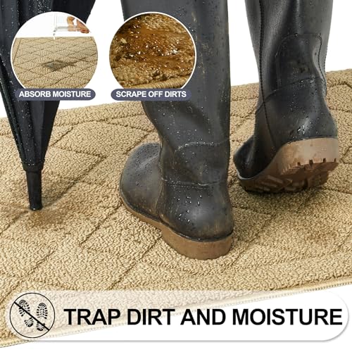 REFETONE Indoor Doormat, Front Back Door Mat 24"x36" Rubber Backing Non Slip Mats, Absorbent Washable Entrance Doormat for Entryway, Resist Dirt Low-Profile Inside Floor Mat for Muddy Shoes, Beige - color: Big Plaid Beige, size: 2' x 3' (Rectangular)
