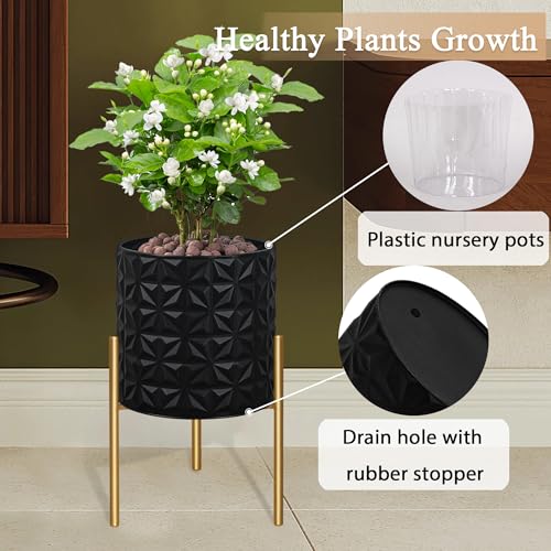 ARNIS Modern Planter Pots, Set of 2 Large Planters with Stand, Decorative Planters, Metal Pots with Drainage Holes for Living Room, Office, Garden or Balcony, 10.5 &12.25 Inch, Matte Black - color: Frosted Black, size: 10.5 &12.25