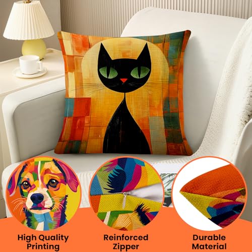 BVBOX Set of 4 Throw Pillow Covers 18"x18", Double-Sided Decorative Pillow Cases, Soft Flax/Short Plush Pillow Covers for Bed, Sofa, Couch, Living Room, Bedroom (Flax, Cats and Dogs) - color: Cats and Dogs