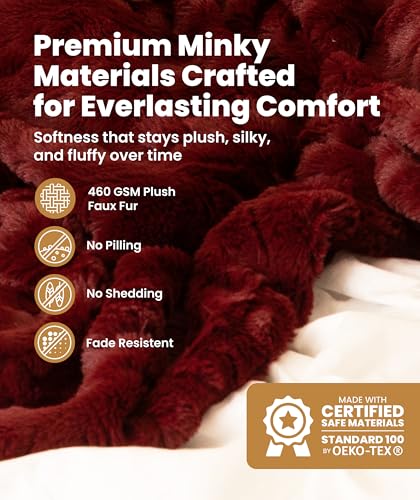 Everlasting Comfort Soft & Comfortable Red Faux Fur Throw Blanket for Couch - (50"x65") Minky & Fluffy Fall Blankets & Throws, Plush Fuzzy Cover for Bed, Sofa & Living Room - Cozy Home Decor - color: Red