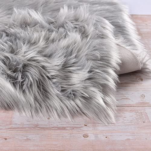 ORINOVA Light Grey Furry Washable Area Rugs for Living Room Faux Sheepskin Shaggy Fur Nursery Rug for Bedroom Cute Room 2x4 Rug - color: Silver Grey, size: 2' x 4' (Sheepskin Fur)