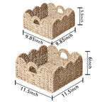 Scalloped Basket 2 Pack Wicker & Rattan Storage with Built-in Handles, Decorative Woven Seagrass Basket for Nursery & Bathroom Organization
