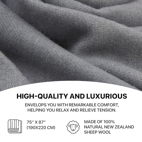 | Wool Blanket/Throw | 100% New Zealand Wool | Perfect for Home and Outdoors | Virgin Wool Throw with Fringes 75"x87" (190 x 220 cm) - color: Cornflower Blue, size: Full