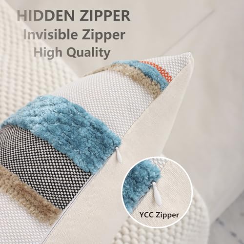Coastal Lumbar Pillow Cover 14x36 Boho Farmhouse Turquoise Blue Throw Pillow Cover Striped Decorative Pillow Case Accent Chenille Pillowcase Patterned Cushion Case Home Decor(1 Piece) - color: Blue Stripe, size: 36" x 14" (Pack of 1)