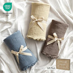 WDCOZY 100% Cotton Muslin Blanket Queen Size 4-Layer for Bed Breathable Lightweight Soft Large Boho Farmhouse Linen Tassels Ruffle Gauze Blankets 90x90 Inches Brown Mocha Chocolate Coffee Taupe - color: Mocha, size: Queen (90"x90")