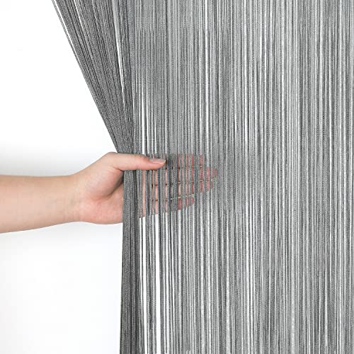 HSYLYM Spaghetti String Curtains for Doorways Privacy Door Frame Tassel Hippy Wall Kitchen Hallway Boho Fringe Curtain Hanging Door Room Dividers Decor 1 Panel（39×110in/100×280cm,Grey） - color: Grey, size: 39"W x 110"L (Pack of 1)