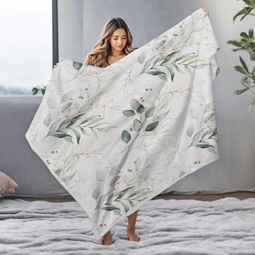 Eucalyptus Leaf Blanket, Botanical Plants Throw Blanket, Soft, Flannel, Warm, Watercolor Floral Throw Blankets Green Botanical Floral Aesthetic Bed Blankets for Couch Bedroom Living Room 50X60 Inch - color: Green, size: 50 X 60