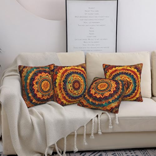 Bohemian MandalaThrow Pillow Covers 18 X 18 Inch Set of 4 Decorative Cushion Cover Home Decor for Sofa Chair Couch Bedroom Living Room - color: Bohemian